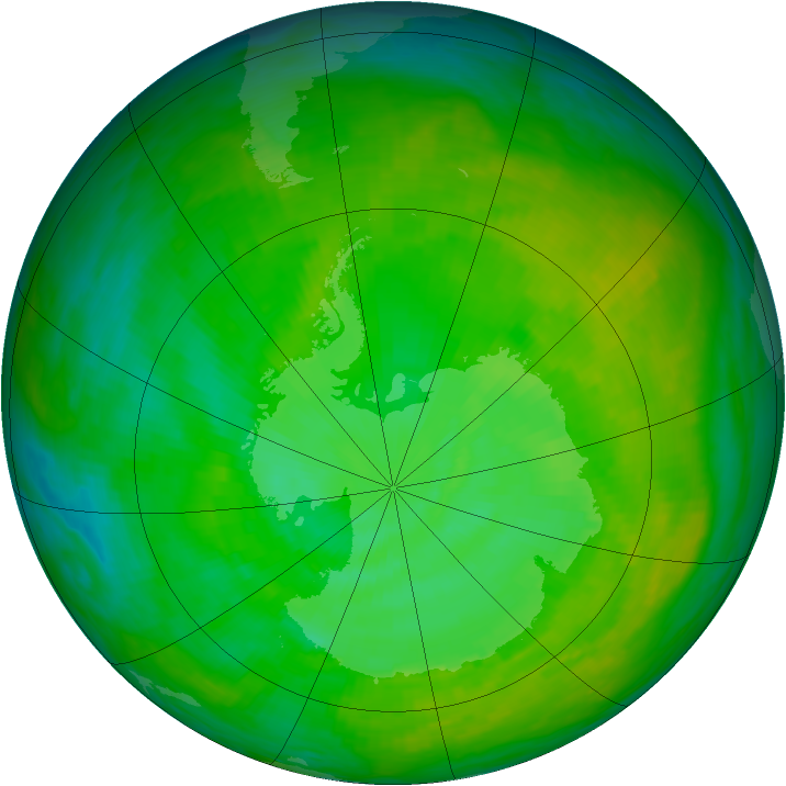 Antarctic ozone map for 14 December 1991